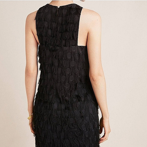 by Anthropologie-"Roxie" Black Textured Fringe Shift Dress-Size 0 - Picture 3 of 17